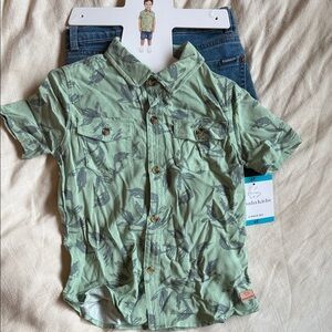 Koala Kids Green Leaf Print Shirt and Short set